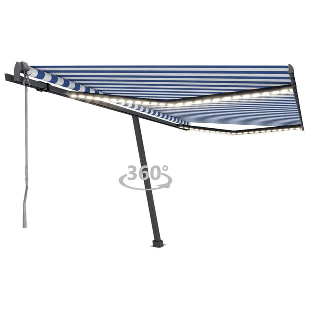 Luifel automatisch met LED en windsensor 400x300cm blauw en wit 1