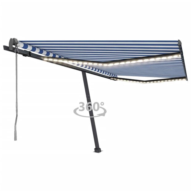 Luifel automatisch met LED en windsensor 450x300 cm blauw wit 1