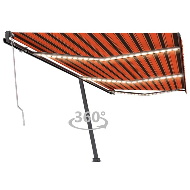 Luifel automatisch met LED windsensor 600x300 cm oranje bruin 1