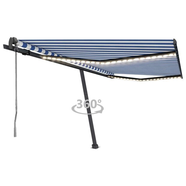 Luifel automatisch met LED en windsensor 450x350 cm blauw wit 1