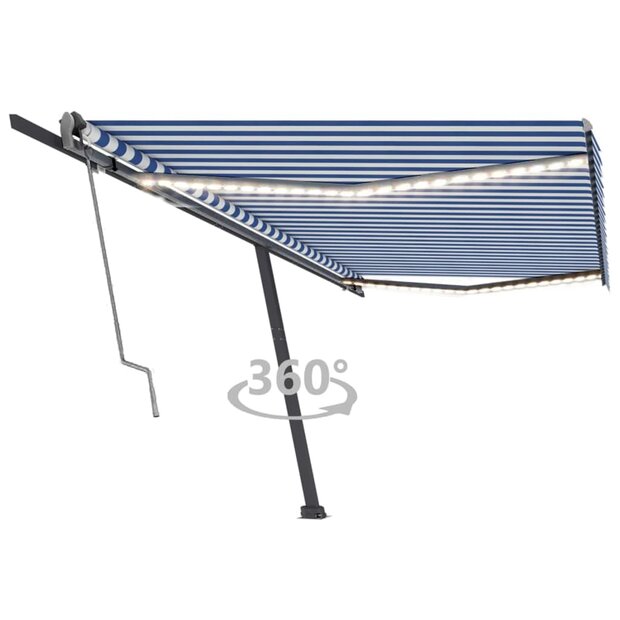 Luifel automatisch met LED en windsensor 500x300 cm blauw wit 1