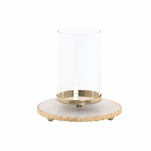 Kaarshouder Home ESPRIT Wit Gouden Kristal Marmer 25 x 25 x 27 cm 1