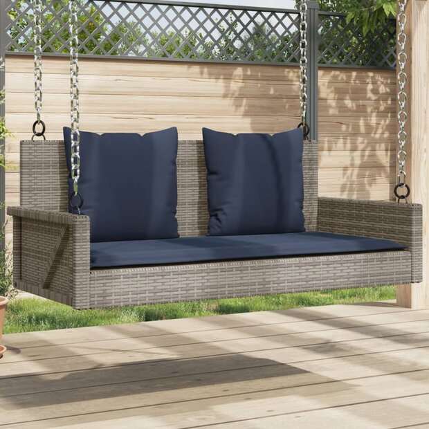 Schommelbank met kussens 119x56x48 cm poly rattan grijs 1