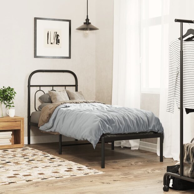 Bedframe met hoofdbord metaal zwart 75x190 cm 1