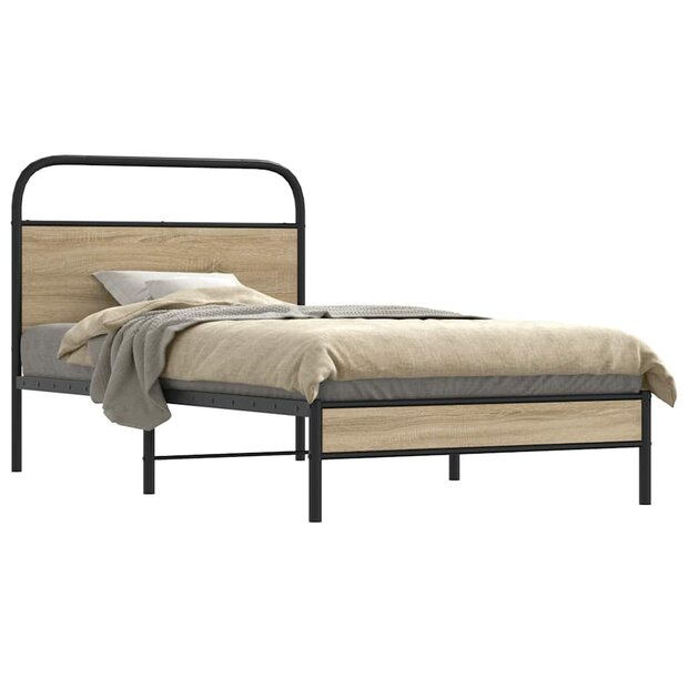 Bedframe zonder matras bewerkt hout gerookt eiken 90x190 cm 1