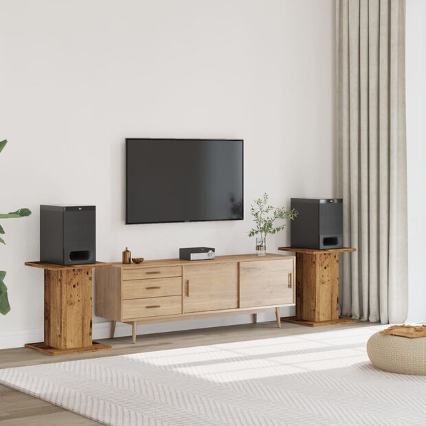 Speakerstandaards 2 st 30x30x60 cm bewerkt hout oud houtkleurig 1