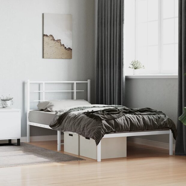 Bedframe met hoofdbord metaal wit 107x203 cm 1