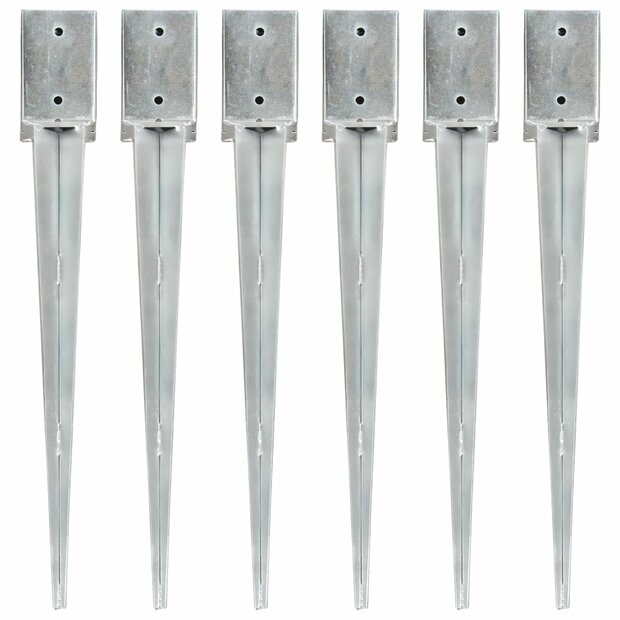 Grondpinnen 6 st 9x9x75 cm gegalvaniseerd staal zilverkleurig 1