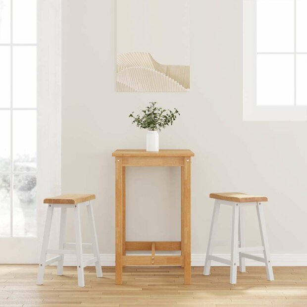 Barkrukken 2 stuks Wit Massief Hout Rubber 1