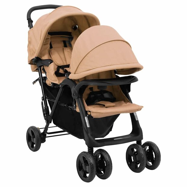 Tweeling kinderwagen tandem staal taupe 1