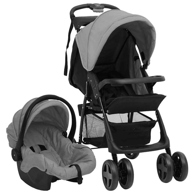 Kinderwagen 3-in-1 staal lichtgrijs en zwart 1