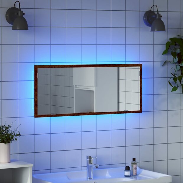 Badkamerspiegel met LED 100x8,5x37 cm bewerkt hout bruin eiken 1
