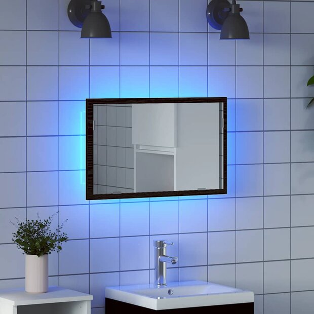 Badkamerspiegel met LED-verlichting 60x8,5x37 cm zwart eiken 1