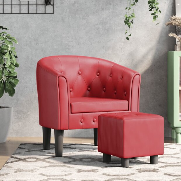 Kuipstoel met voetenbankje kunstleer wijnrood 1