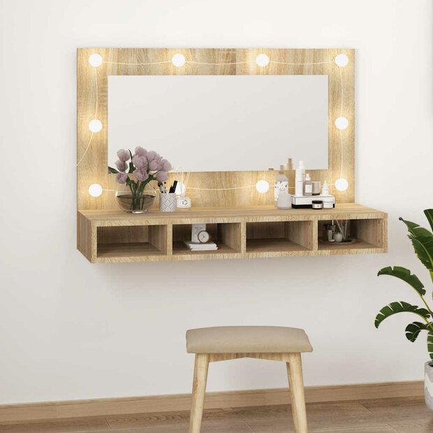 Spiegelkast met LED-verlichting 90x31,5x62 cm sonoma eikenkleur 1