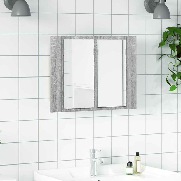 Spiegelkast LED 60x12x45 cm bewerkt hout grijs sonoma eiken 1