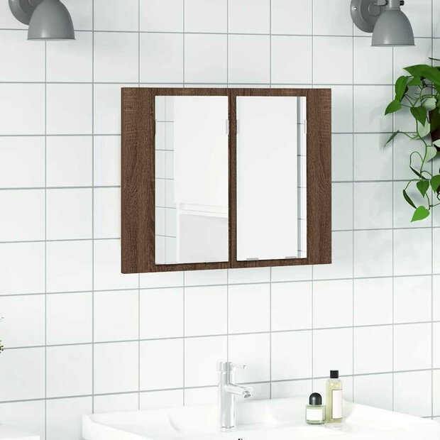 Spiegelkast LED 60x12x45 cm bewerkt hout bruin eikenkleur 1