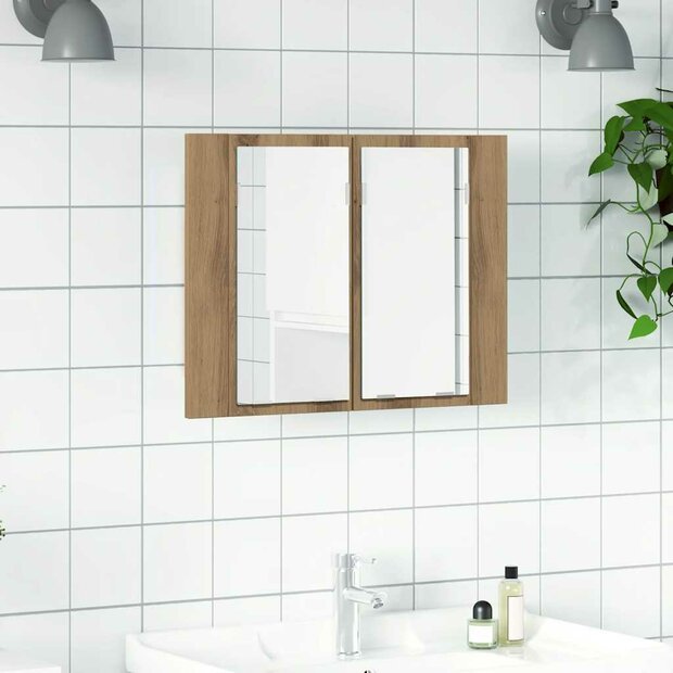 Spiegelkast LED 60x12x45 cm bewerkt hout artisanaal eikenkleur 1