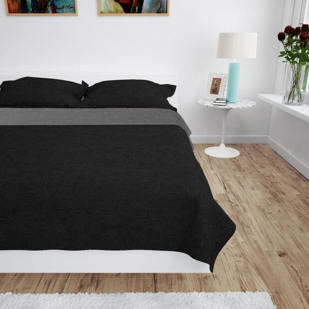 Bedsprei dubbelzijdig 170x210 cm quilt grijs en zwart 1