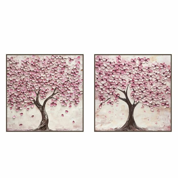 Schilderij Home ESPRIT Beige Roze Donkerbruin Romantiek 103 x 4,5 x 103 cm (2 Stuks) 1