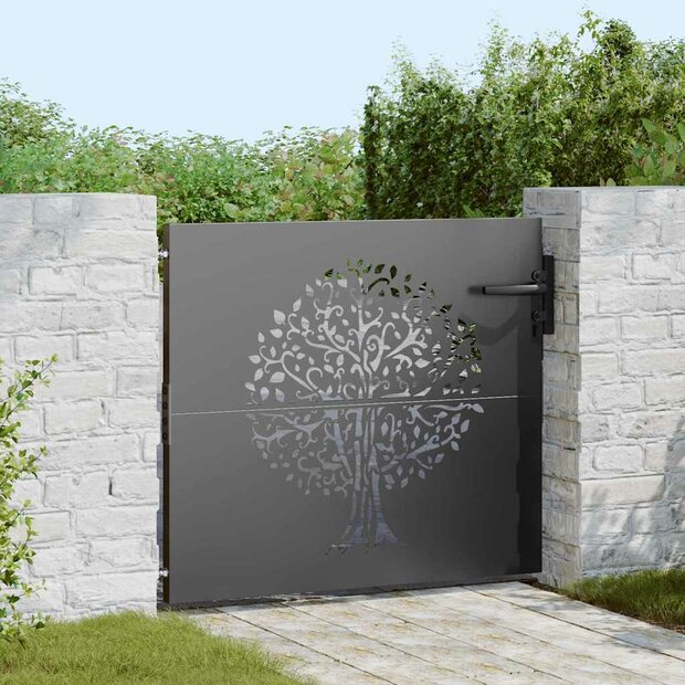 Tuinpoort, Tuinpoort 85x75 cm Corten Staal Boomontwerp Zwart 1