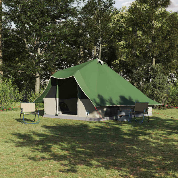 Familie Tipi Tent met dak Groen en Bruin 358 x 296 x 258 cm 1