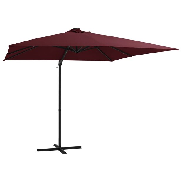 Zweefparasol met LED-verlichting 250x250 cm bordeauxrood 1