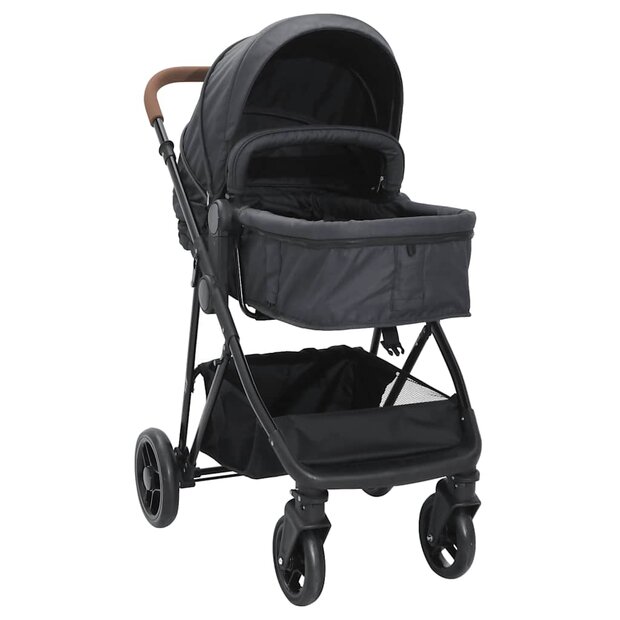 Kinderwagen 2-in-1 staal antracietkleurig en zwart 1