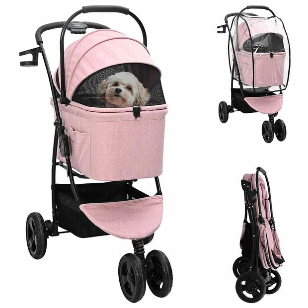 Opvouwbare Huisdierenwagen Verstelbaar Roze 78 x 54 x 101 cm 1