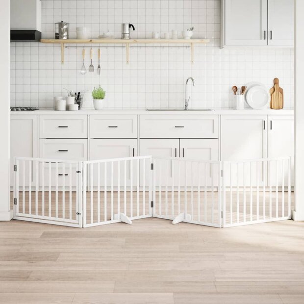 Hondenhek inklapbaar met deur 4 panelen 320 cm populierhout wit 1