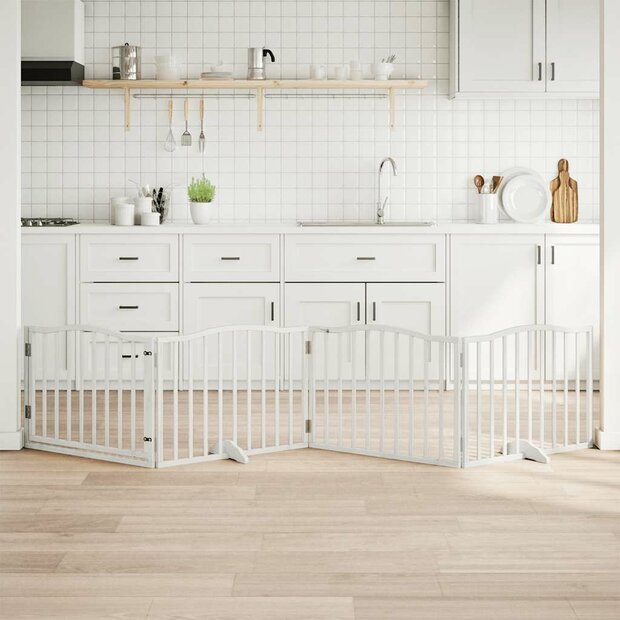 Hondenhek inklapbaar met deur 4 panelen 320 cm populierhout wit 1