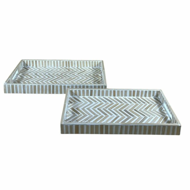 Snackdienblad Home ESPRIT Wit Bruin Tropisch 46 x 27 x 4,5 cm (2 Stuks) 1