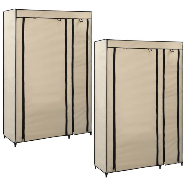 Kledingkasten opvouwbaar 2 st 110x45x175 cm stof cr&egrave;me 1