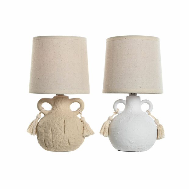 Bureaulamp Home ESPRIT Wit Beige Keramisch 220 V 15 x 15 x 28 cm (2 Stuks) 1
