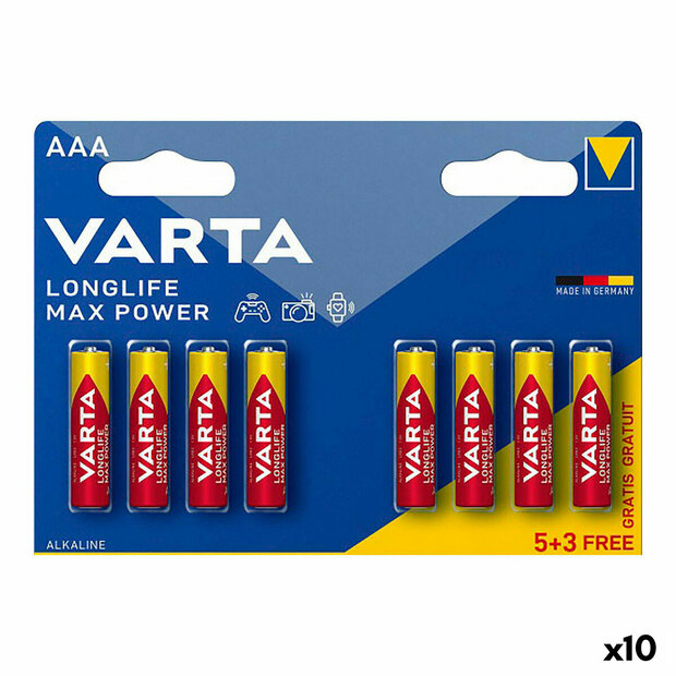 Batterijen Varta longlife max power aaa - lr03 1,5 V AAA (8 Onderdelen) (10 Stuks) 1