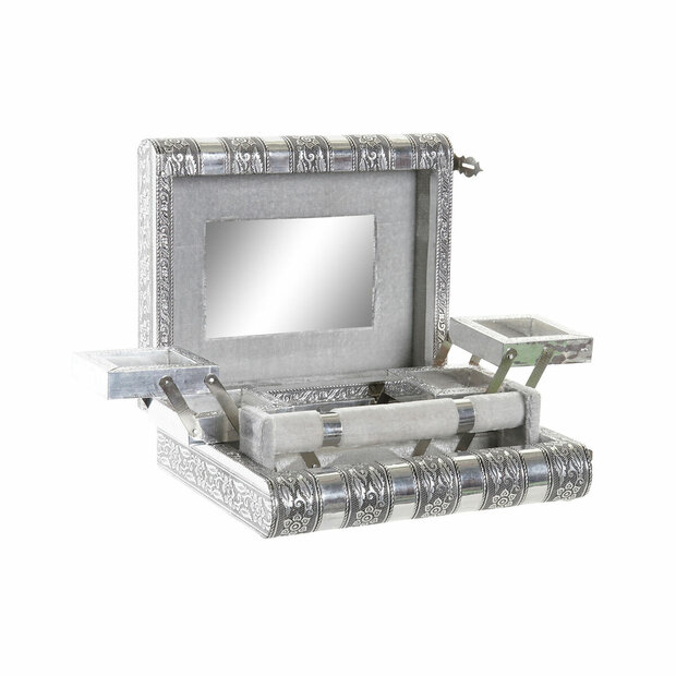 Juwelenkistje Home ESPRIT Zilverkleurig Natuurlijk Hout Aluminium 22,5 x 18,8 x 7,6 cm 1