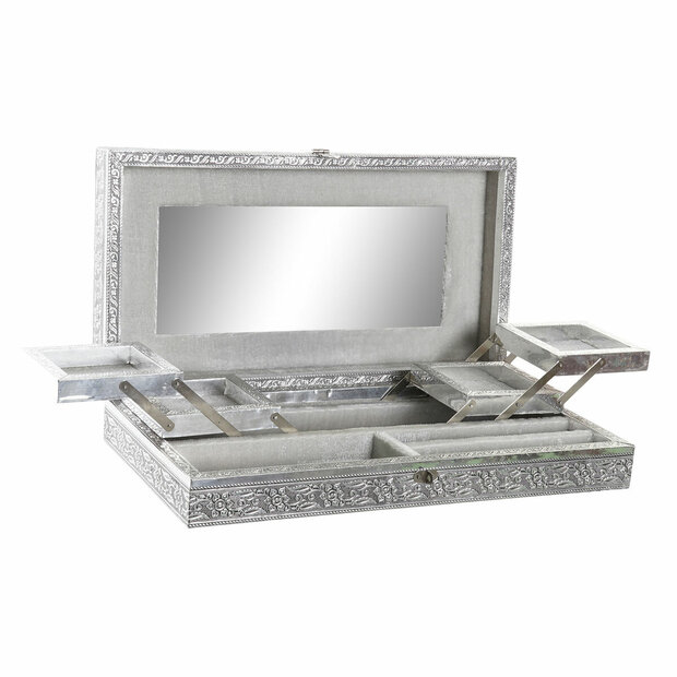 Juwelenkistje Home ESPRIT Zilverkleurig Natuurlijk Hout Aluminium 38 x 20 x 7,5 cm 1