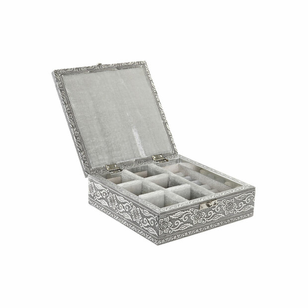 Juwelenkistje Home ESPRIT Zilverkleurig Natuurlijk Hout Aluminium 18 x 18 x 6 cm 1