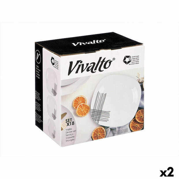 Serviesset Vivalto Wit Zwart Opaal glas Strepen 18 Onderdelen (2 Stuks) 1