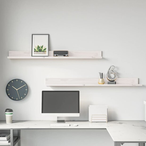 Wandkasten 2 st 110x11x9 cm massief grenenhout wit 1