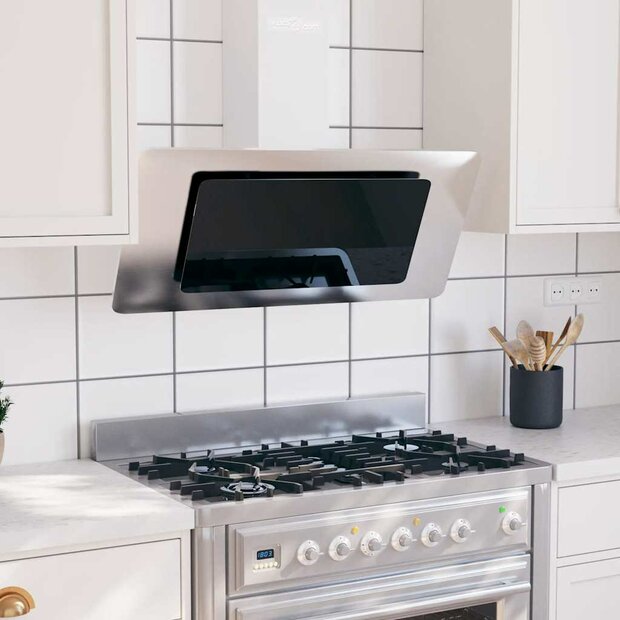 Wandafzuigkap 90 cm roestvrij staal gehard glas zilverkleurig 1