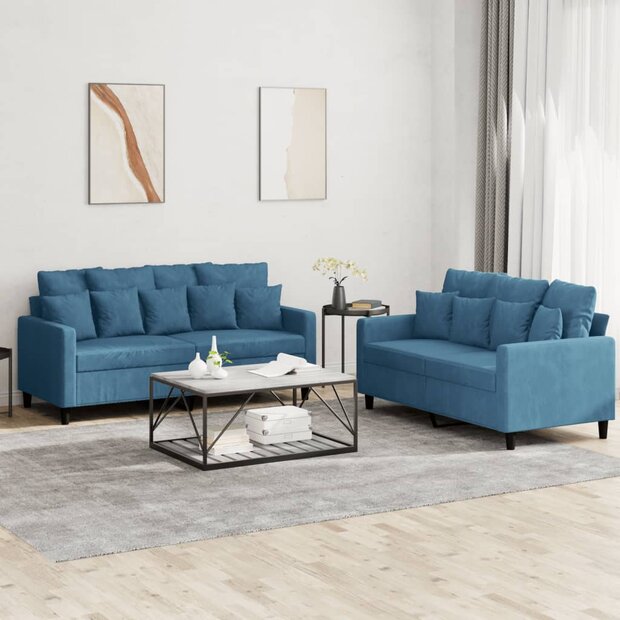2-delige Loungeset met kussens fluweel blauw 1