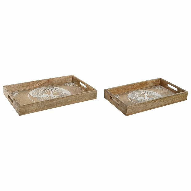 Snackdienblad Home ESPRIT Wit Natuurlijk Boomstructuur Indiaas Decap&eacute; 43,5 x 27 x 5,5 cm (2 Stuks) 1