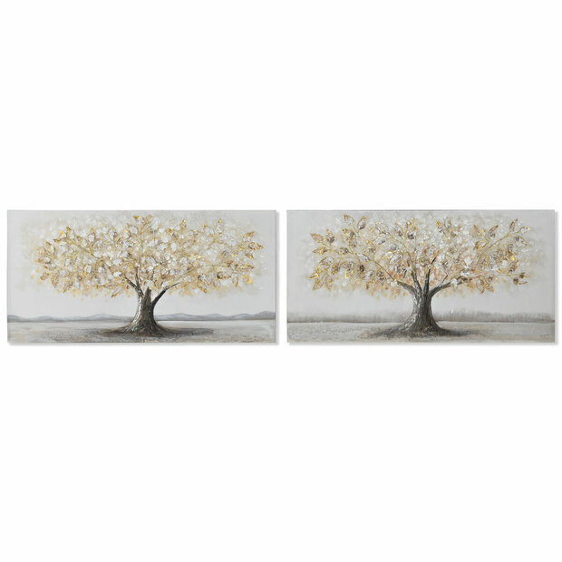 Schilderij Home ESPRIT Gouden Canvas Hout MDF Boomstructuur Traditioneel 120 x 3 x 60 cm (2 Stuks) 1